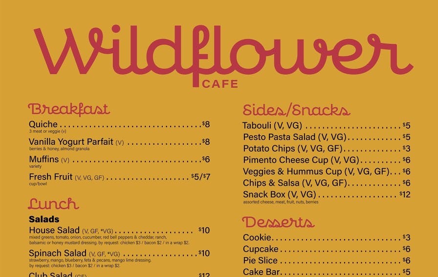 Wildflower Cafe Menu